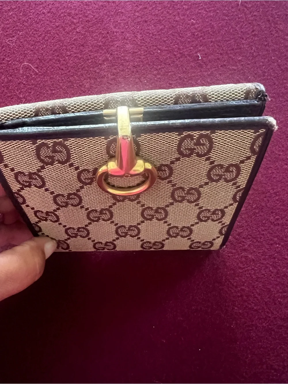 Gucci GG Canvas Horsebit Compact Bifold Wallet Brown Authentic Vintage